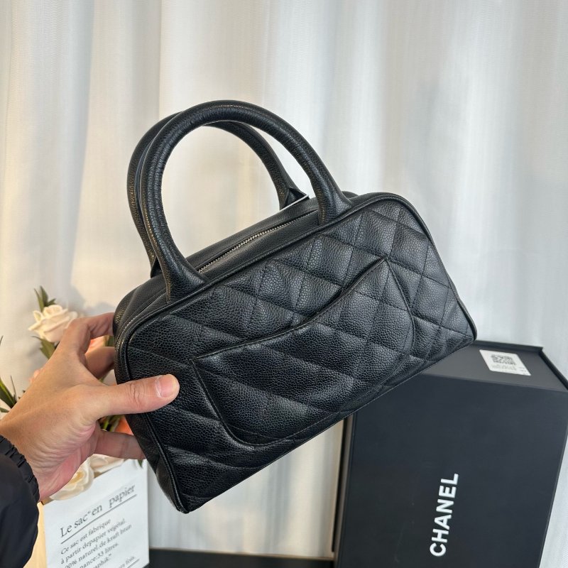 香奈兒/Chanel黑金荔枝紋小號保齡球 手提包-1