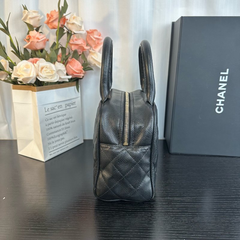 香奈兒/Chanel黑金荔枝紋小號保齡球 手提包-2