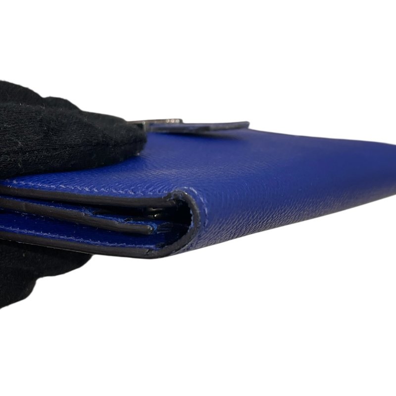 HERMES 愛馬仕 BEARN 長夾 EPSOM 普皮 藍色 銀釦-6