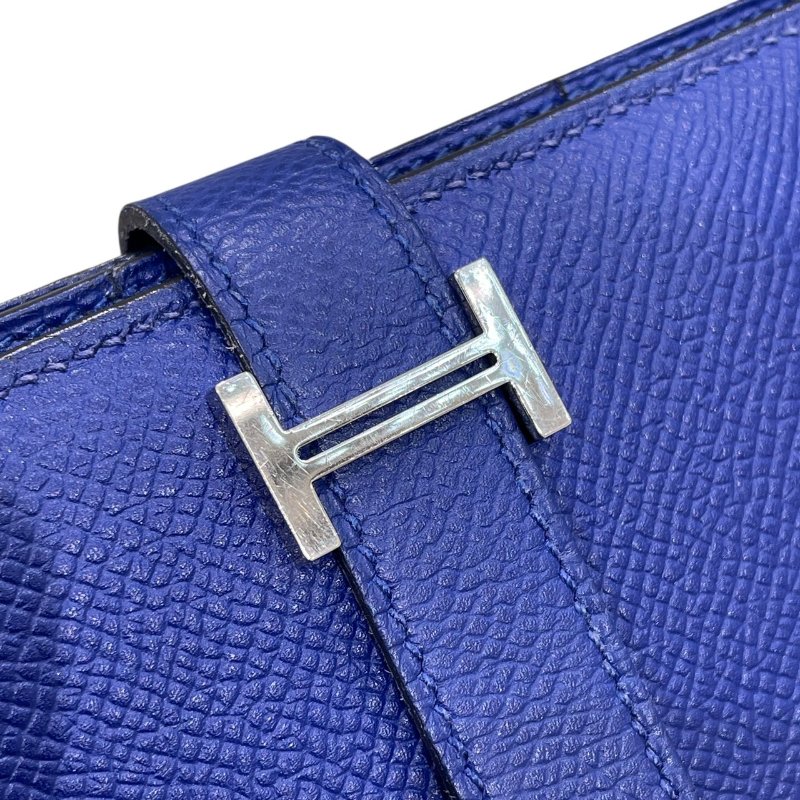 HERMES 愛馬仕 BEARN 長夾 EPSOM 普皮 藍色 銀釦-9