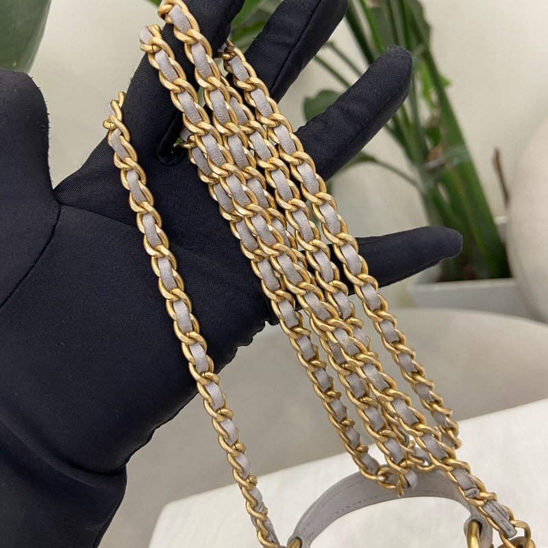 香奈兒/Chanel 淺灰色菱格紋羊皮金扣鏈條包斜背包-9