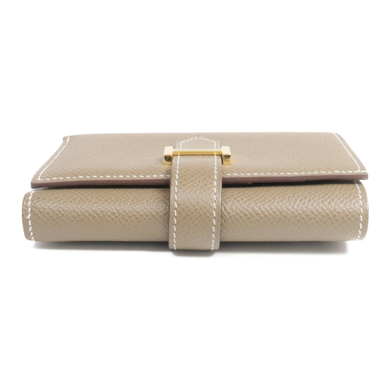 HERMES Epsom皮革Bearn Compact Wallet金扣錢包Etoupe-5