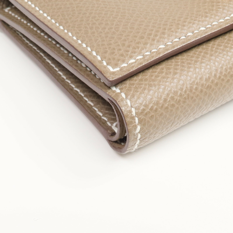 HERMES Epsom皮革Bearn Compact Wallet金扣錢包Etoupe-8