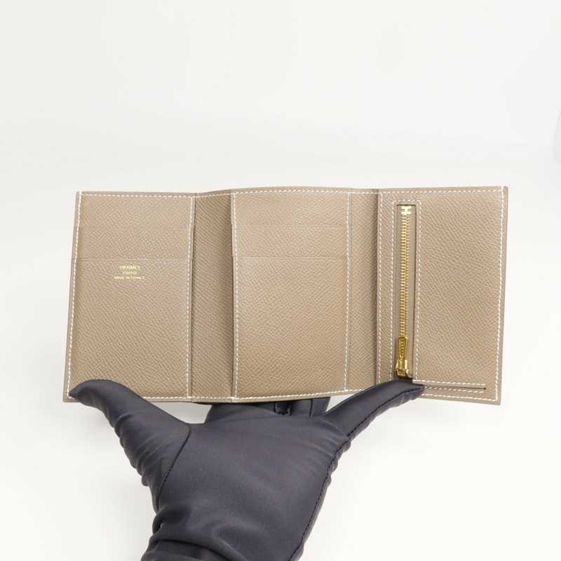 HERMES Epsom皮革Bearn Compact Wallet金扣錢包Etoupe-11