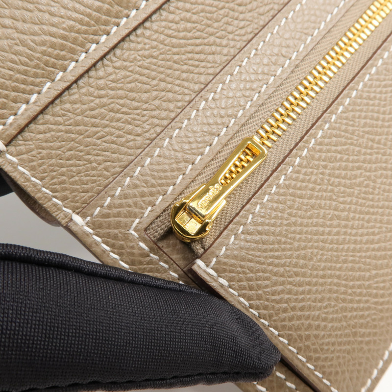 HERMES Epsom皮革Bearn Compact Wallet金扣錢包Etoupe-13