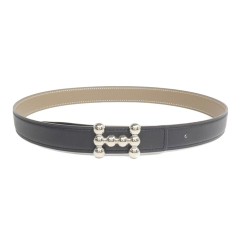 HERMES Epsom/Swift皮革Belt銀扣皮帶Etoupe/Noir