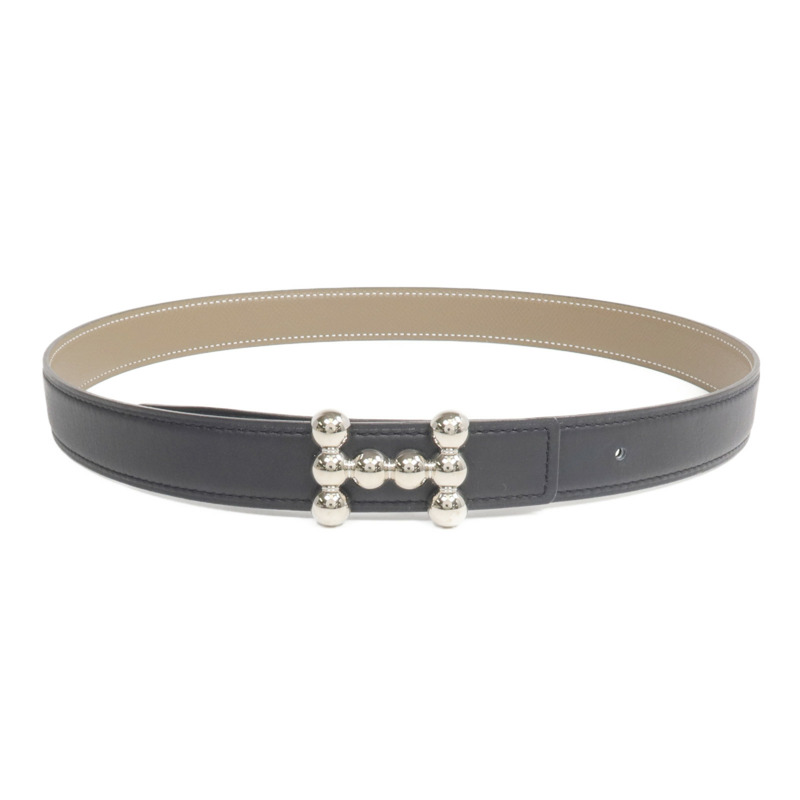 HERMES Epsom/Swift皮革Belt銀扣皮帶Etoupe/Noir-0