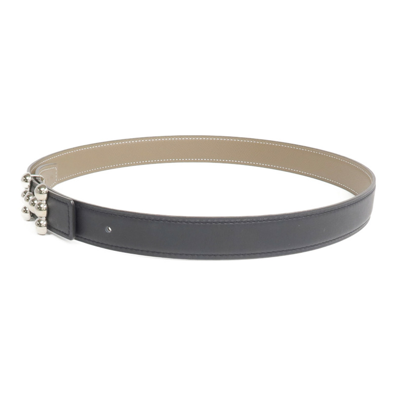 HERMES Epsom/Swift皮革Belt銀扣皮帶Etoupe/Noir-1