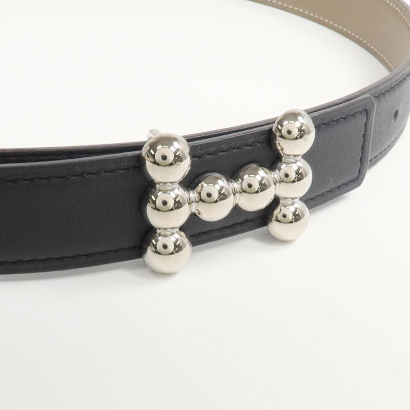 HERMES Epsom/Swift皮革Belt銀扣皮帶Etoupe/Noir-3
