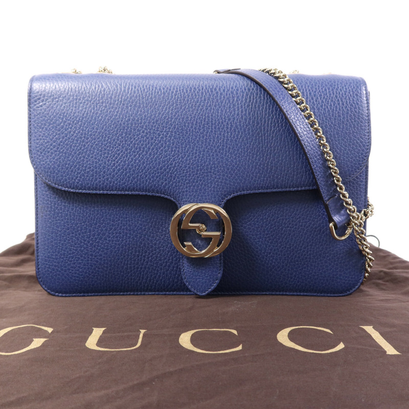 GUCCI 牛皮皮革Interlocking GG Bag金扣肩背袋-9