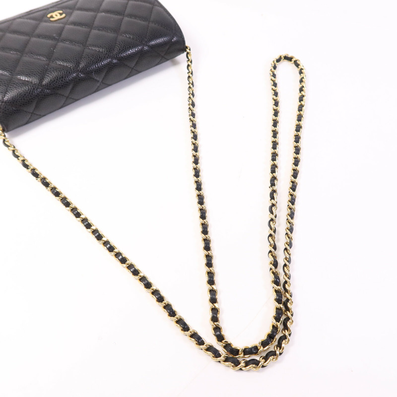 CHANEL 牛皮皮革WOC Wallet On Chain金扣鏈帶肩背袋-8