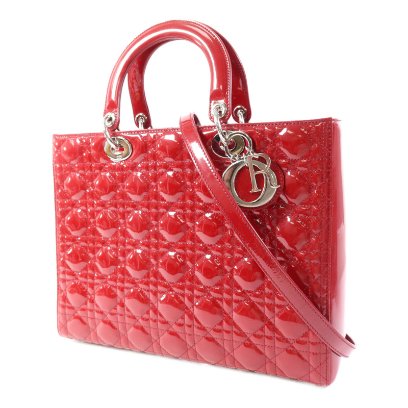 Dior 漆皮皮革Lady Dior Large銀扣肩背袋-2