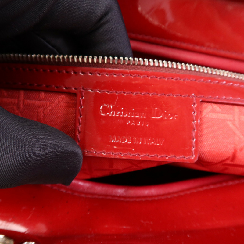 Dior 漆皮皮革Lady Dior Large銀扣肩背袋-5