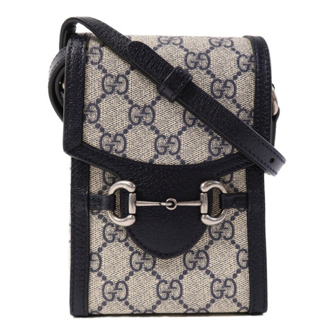 GUCCI 塗層帆布Horsebit 1955 Mini銀扣肩背袋