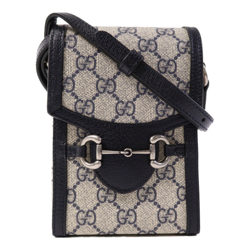 GUCCI 塗層帆布Horsebit 1955 Mini銀扣肩背袋-0