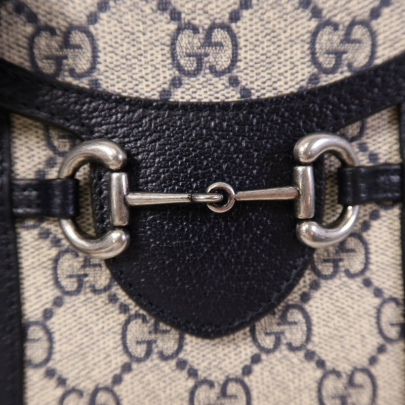 GUCCI 塗層帆布Horsebit 1955 Mini銀扣肩背袋-6