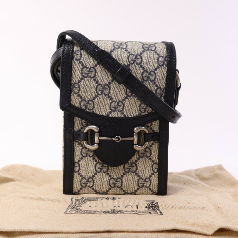 GUCCI 塗層帆布Horsebit 1955 Mini銀扣肩背袋-9