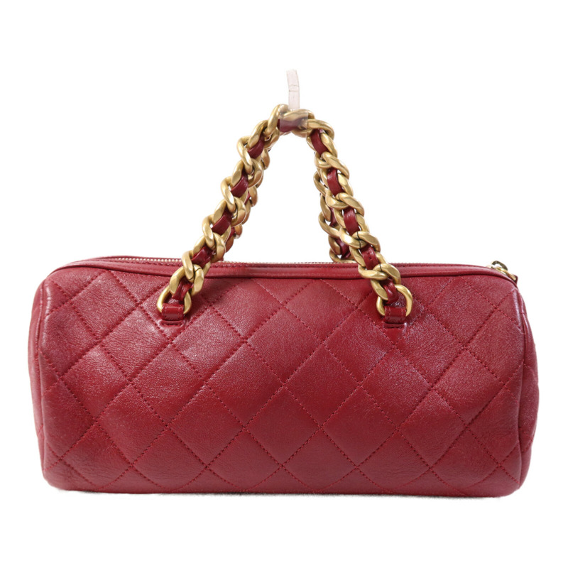 CHANEL 牛皮皮革Bowling Bag金扣鏈帶手挽肩背兩用袋-1
