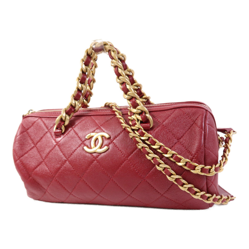 CHANEL 牛皮皮革Bowling Bag金扣鏈帶手挽肩背兩用袋-2