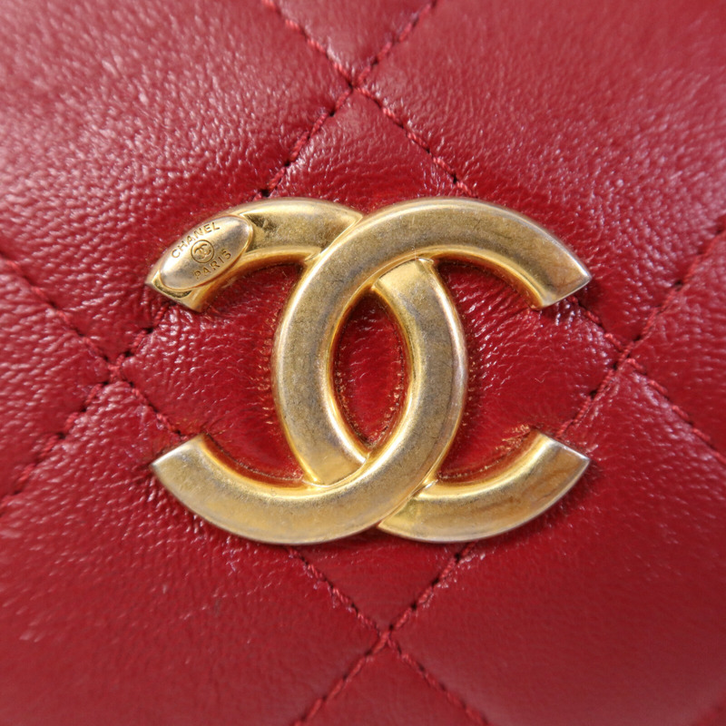 CHANEL 牛皮皮革Bowling Bag金扣鏈帶手挽肩背兩用袋-6