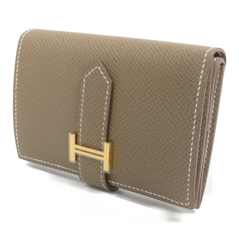 HERMES Epsom皮革Bearn Mini Wallet金扣錢包Etoupe-2