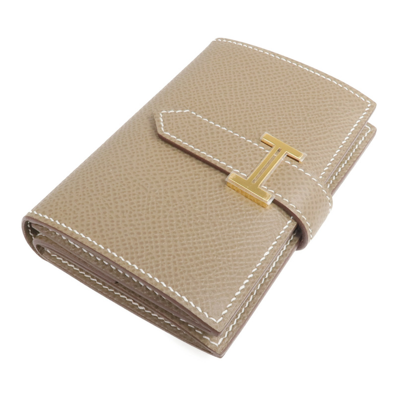 HERMES Epsom皮革Bearn Mini Wallet金扣錢包Etoupe-3