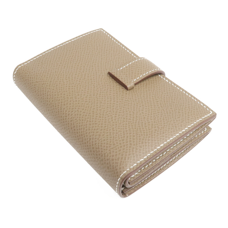HERMES Epsom皮革Bearn Mini Wallet金扣錢包Etoupe-4