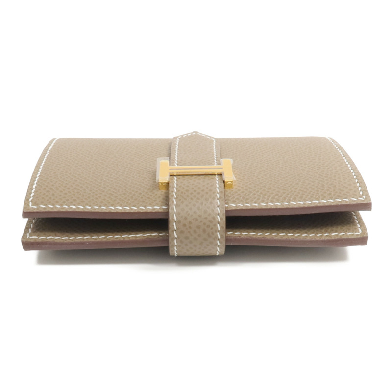 HERMES Epsom皮革Bearn Mini Wallet金扣錢包Etoupe-5