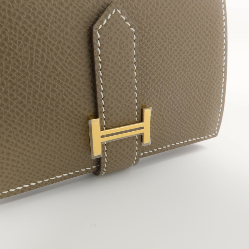 HERMES Epsom皮革Bearn Mini Wallet金扣錢包Etoupe-6