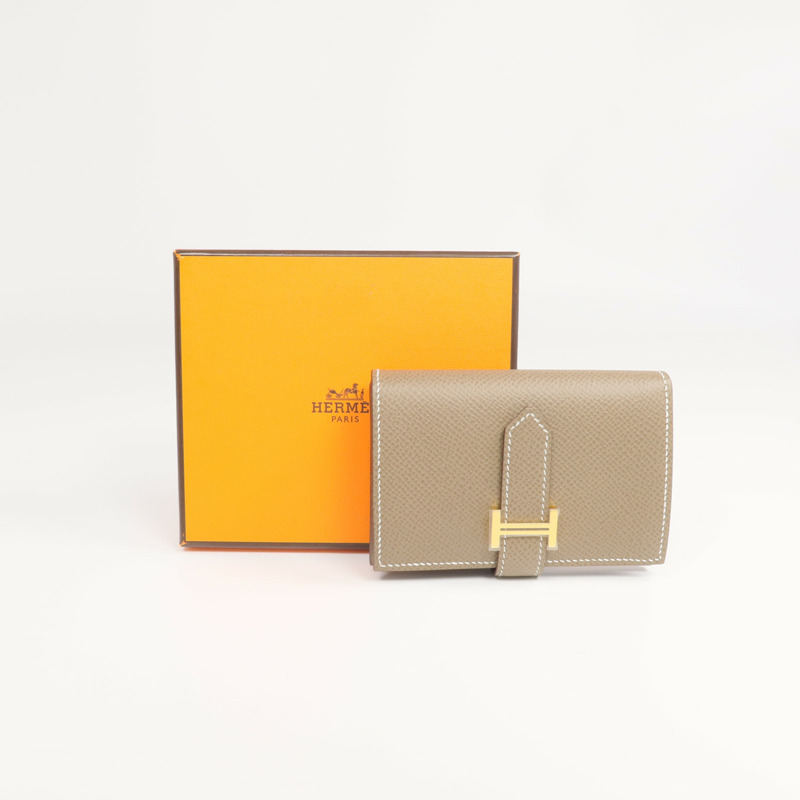 HERMES Epsom皮革Bearn Mini Wallet金扣錢包Etoupe-8