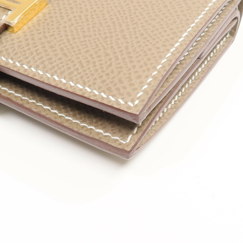 HERMES Epsom皮革Bearn Mini Wallet金扣錢包Etoupe-11