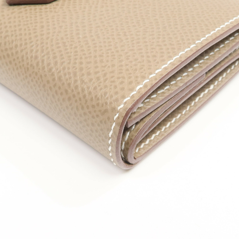 HERMES Epsom皮革Bearn Mini Wallet金扣錢包Etoupe-14