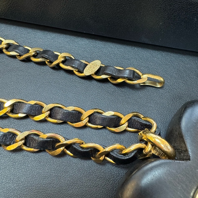 Chanel Vintage 1993 Wooden Heart CC & Leather Chain Necklace-8