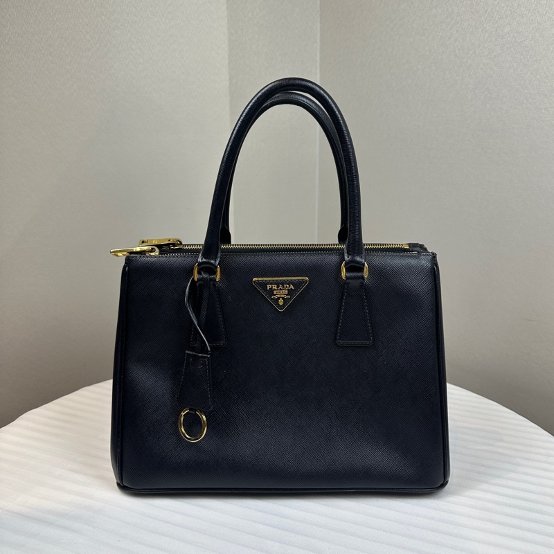 普拉達/Prada Galleria 黑色金扣中號殺手包28x12x20cm-0