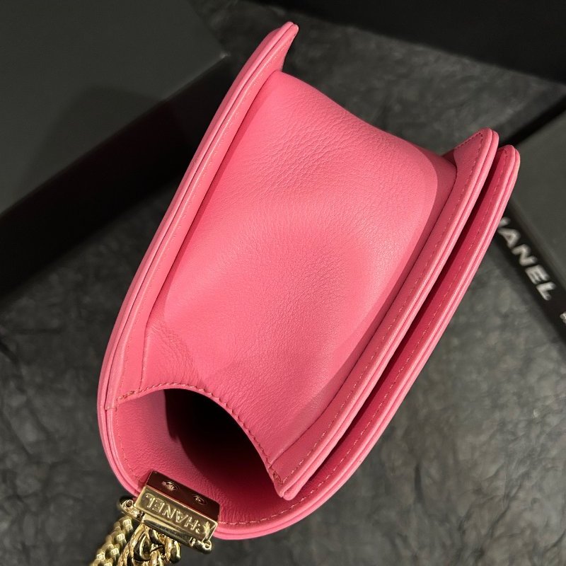 香奈兒/Chanel 粉色金扣leboy牛皮菱格中號 鏈條包肩背斜背包-2