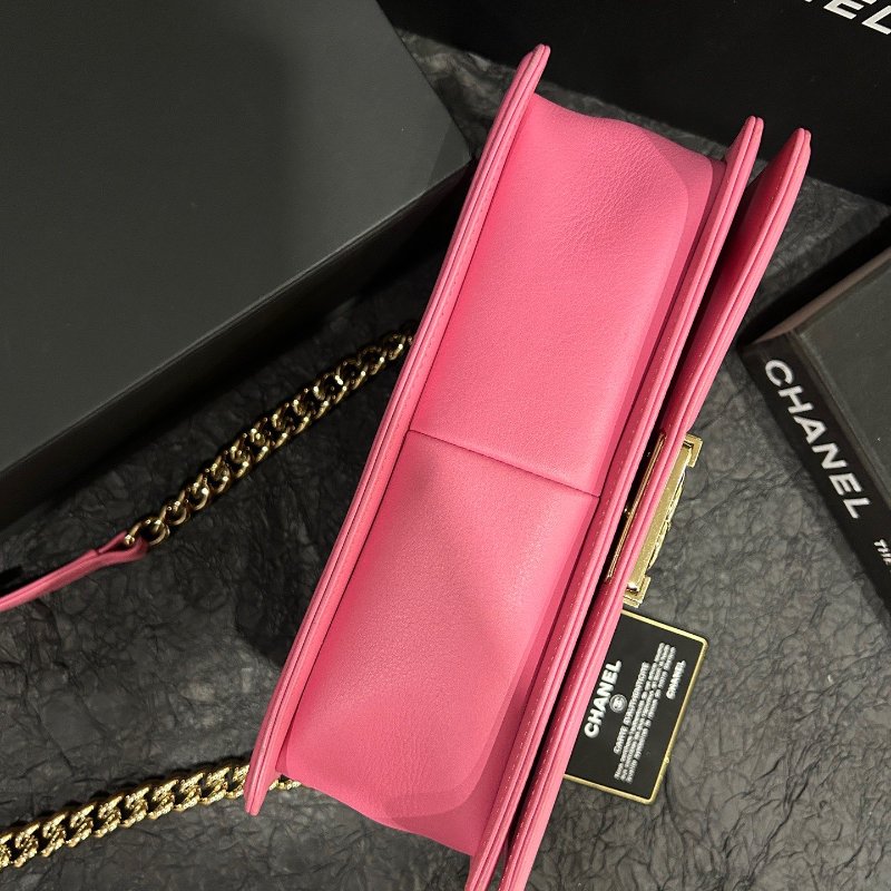 香奈兒/Chanel 粉色金扣leboy牛皮菱格中號 鏈條包肩背斜背包-5