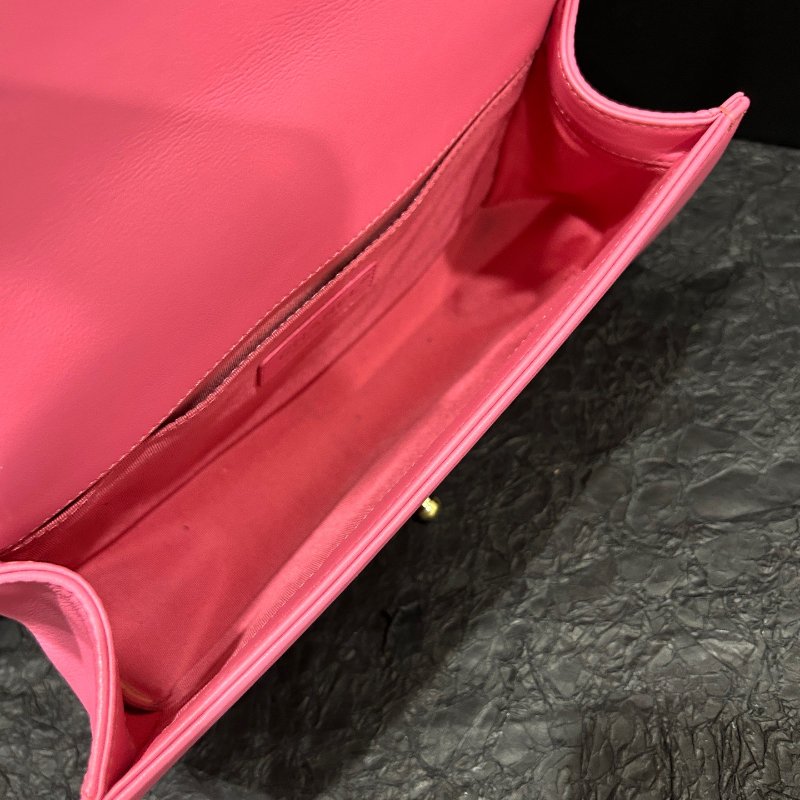 香奈兒/Chanel 粉色金扣leboy牛皮菱格中號 鏈條包肩背斜背包-9