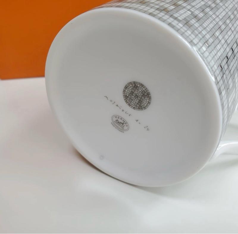 Hermes 銀色馬賽克水杯 咖啡杯 mug-2