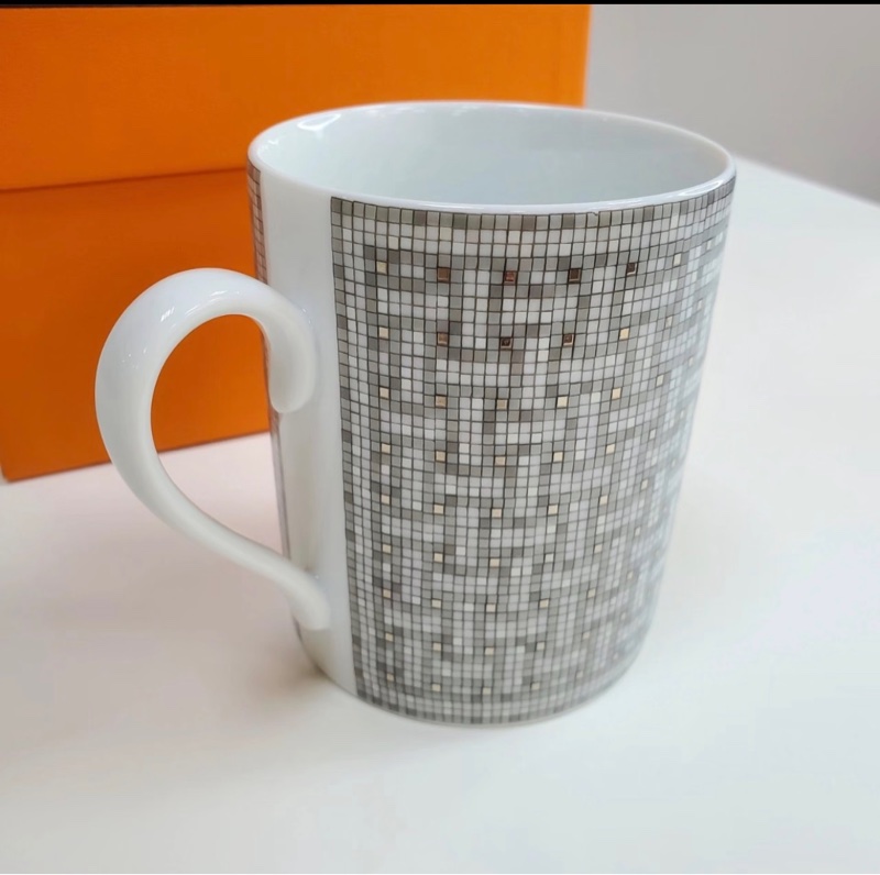 Hermes 銀色馬賽克水杯 咖啡杯 mug-3