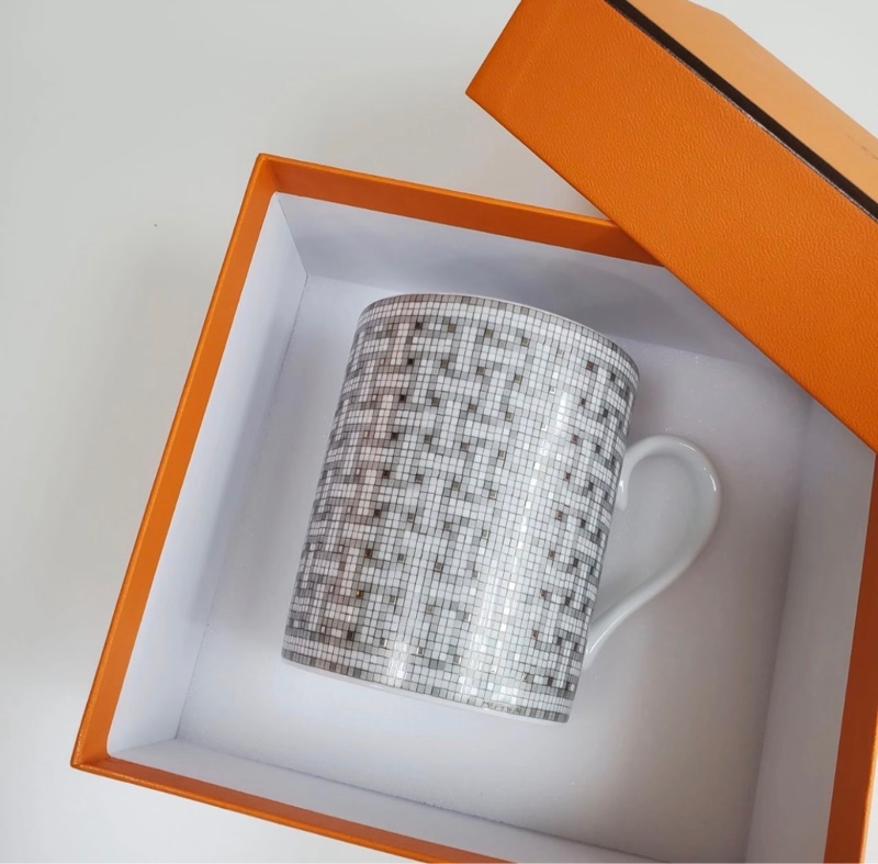 Hermes 銀色馬賽克水杯 咖啡杯 mug-4