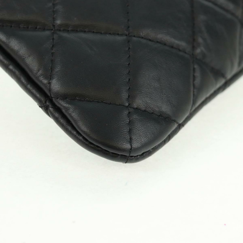 【日本直送】香奈兒 2.55 絎縫手拿包 羊皮 銀色 黑色 CC Auth mr1985V-6