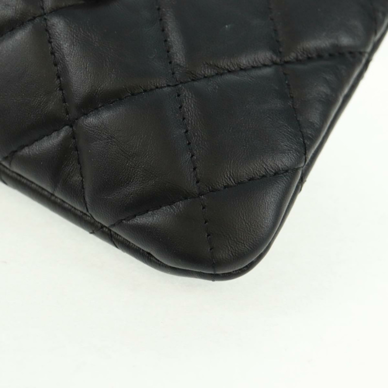 【日本直送】香奈兒 2.55 絎縫手拿包 羊皮 銀色 黑色 CC Auth mr1985V-13