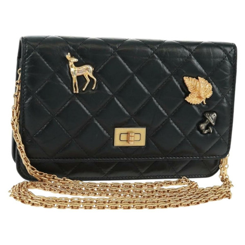 香奈兒 Chain Matelasse 2.55 單肩包，黑色皮革，金色雙C標誌，正品編號 165409V