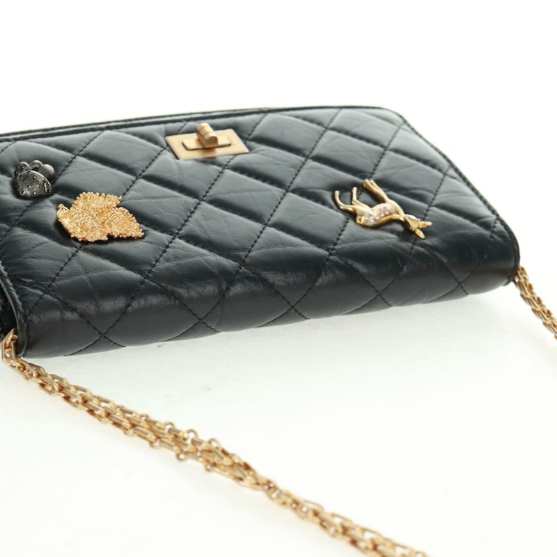 【日本直送】香奈兒 Chain Matelasse 2.55 單肩包，黑色皮革，金色雙C標誌，正品編號 165409V-5