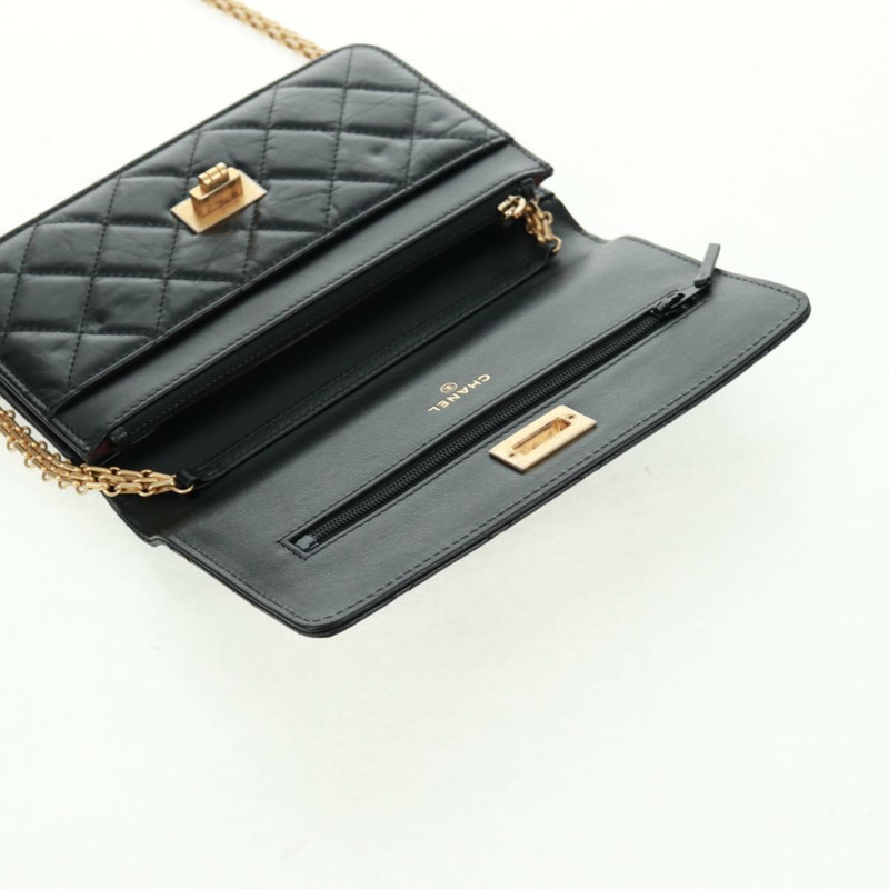 【日本直送】香奈兒 Chain Matelasse 2.55 單肩包，黑色皮革，金色雙C標誌，正品編號 165409V-9