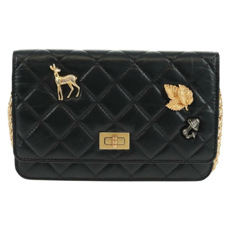 【日本直送】香奈兒 Chain Matelasse 2.55 單肩包，黑色皮革，金色雙C標誌，正品編號 165409V-12