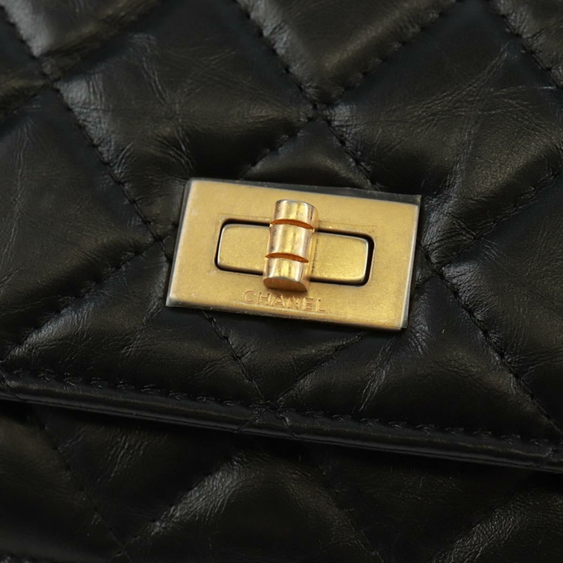 【日本直送】香奈兒 Chain Matelasse 2.55 單肩包，黑色皮革，金色雙C標誌，正品編號 165409V-19