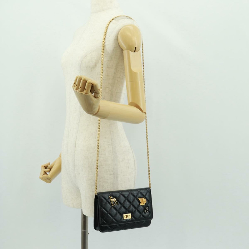 【日本直送】香奈兒 Chain Matelasse 2.55 單肩包，黑色皮革，金色雙C標誌，正品編號 165409V-29