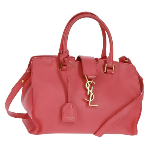 SAINT LAURENT Baby Cabas 手提包 皮革 2way 金色粉紅色 正品 165430SAV