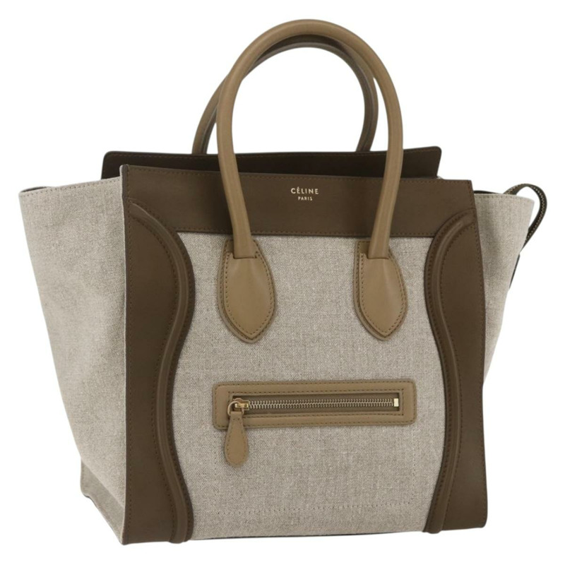 【日本直送】CELINE Luggage 中型手提包 帆布皮革 米色 金色 正品 ka1654SAM-0